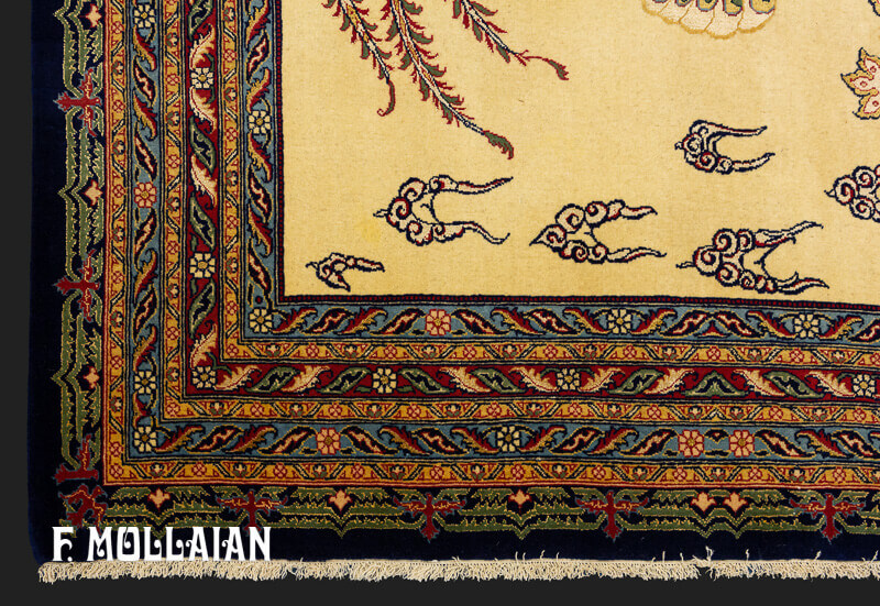 فرش تصویری آنتیک ایرانی گل ابریشم کاشان کد:۵۵۵۴۷۸۶۳